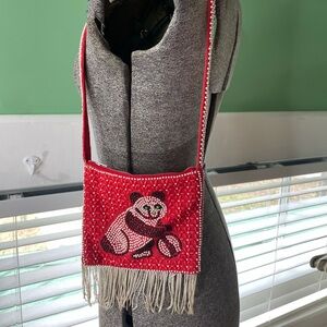 Adorable Vintage Chinese Beaded Panda Bag – Red with Fringe Detail
